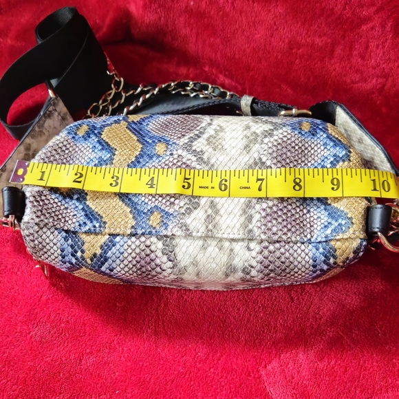 Steve Madden Snakeskin Print Crossbody & Waist Bag with Gold and Blue Accents - Picture 4 of 11